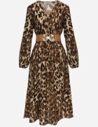 rosa Rochie Maro din Viscoză cu croi petrecut cu curea și elastic în talie cu imprimeu leopard Hannira