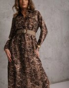 rosa Rochie Maro din Viscoză cu croială tip cămașă cu cordon decorată cu imprimeu de șarpe Norinna