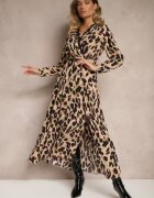 rosa Rochie maro leopard cu decolteu petrecut dantelă curea și elastic în talie Siavindra