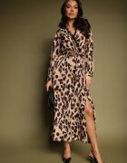 rosa Rochie maro leopard cu decolteu petrecut dantelă curea și elastic în talie Siavindra