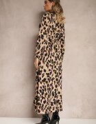 rosa Rochie maro leopard cu decolteu petrecut dantelă curea și elastic în talie Siavindra