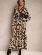 rosa Rochie maro leopard cu decolteu petrecut dantelă curea și elastic în talie Siavindra