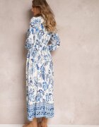 rosa Rochie Maxi Albastră cu Decolteu Petrecut și Elastic în Talie Nerene