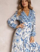 rosa Rochie Maxi Albastră cu Decolteu Petrecut și Elastic în Talie Nerene