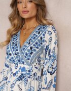 rosa Rochie Maxi Albastră cu Decolteu Petrecut și Elastic în Talie Nerene