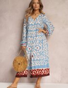 rosa Rochie Maxi Albastră cu fente și buzunare înserate dimineața