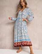 rosa Rochie Maxi Albastră cu fente și buzunare înserate dimineața