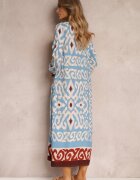 rosa Rochie Maxi Albastră cu fente și buzunare înserate dimineața