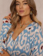 rosa Rochie Maxi Albastră cu fente și buzunare înserate dimineața