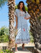 rosa Rochie Maxi Albastru deschis cu Mânecă scurtă și Elastic în talie Emaya