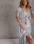 rosa Rochie Maxi Albastru deschis cu Mânecă scurtă și Elastic în talie Emaya