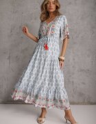 rosa Rochie Maxi Albastru deschis cu Mânecă scurtă și Elastic în talie Emaya