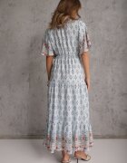 rosa Rochie Maxi Albastru deschis cu Mânecă scurtă și Elastic în talie Emaya