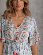 rosa Rochie Maxi Albastru deschis cu Mânecă scurtă și Elastic în talie Emaya