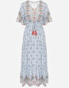 rosa Rochie Maxi Albastru deschis cu Mânecă scurtă și Elastic în talie Emaya