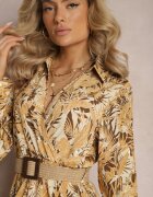 rosa Rochie Maxi Bej Deschis cu Guler și Curea Împletită Pertitus
