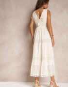 rosa Rochie Maxi Bej din dantelă cu legătură la decolteu Nodaia