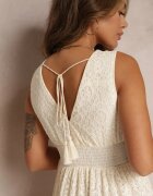 rosa Rochie Maxi Bej din dantelă cu legătură la decolteu Nodaia