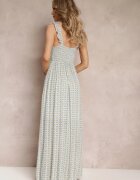 rosa Rochie Maxi Cloche Albastră și Albă cu Bretele Decorative și Decolteu Adânc din Viscoză Jesa