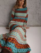 rosa Rochie Maxi Cloche Albastru-Roșu cu Volan la Tivi Angon