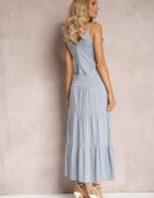 rosa Rochie maxi de bumbac albastru deschis cu bretele legate și volan evazat Mariones