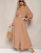 rosa Rochie Maxi Maro Deschis cu croială lejeră cu nasturi și curea cu cataramă metalică Ferian