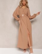 rosa Rochie Maxi Maro Deschis cu croială lejeră cu nasturi și curea cu cataramă metalică Ferian