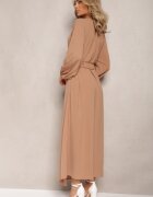 rosa Rochie Maxi Maro Deschis cu croială lejeră cu nasturi și curea cu cataramă metalică Ferian