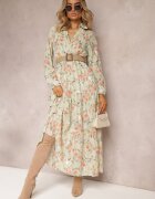rosa Rochie maxi Mentă cu curea împletită și elastic în talie cu flori Elanisa