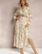 rosa Rochie maxi Mentă cu curea împletită și elastic în talie cu flori Elanisa