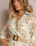 rosa Rochie maxi Mentă cu curea împletită și elastic în talie cu flori Elanisa