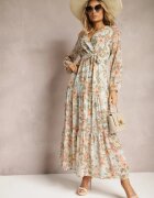 rosa Rochie Maxi mentă cu Decolteu petrecut și elastic cu legătură în talie Alret