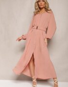 rosa Rochie maxi roz închis cu croială lejeră cu nasturi și curea cu cataramă metalică Ferian