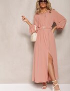 rosa Rochie maxi roz închis cu croială lejeră cu nasturi și curea cu cataramă metalică Ferian