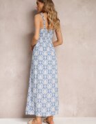 rosa Rochie Maxi Vâscoză Albastră cu Imprimeu Floral și Benzi Elastice Subțiri Janitza