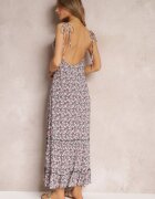 rosa Rochie Maxi Verde-Albă cu Bretele Legate și Volănaș La Bază Krosby