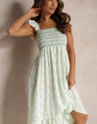 rosa Rochie Maxi Verde Cloș Cu Bretele Cu Volane Azah