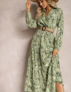 rosa Rochie Maxi Verde deschis cu Guler și Curea împletită Pertitus