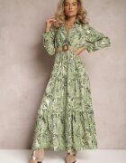 rosa Rochie Maxi Verde deschis cu Guler și Curea împletită Pertitus