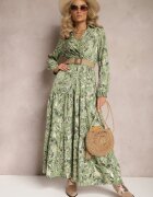 rosa Rochie Maxi Verde deschis cu Guler și Curea împletită Pertitus