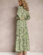 rosa Rochie Maxi Verde deschis cu Guler și Curea împletită Pertitus