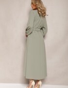 rosa Rochie Maxi Verde închisă cu croială lejeră cu nasturi și curea cu cataramă metalică Ferian