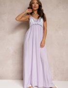 rosa Rochie maxi violetă de bumbac cu top croșetat și elastice la spate Jennesia