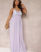 rosa Rochie maxi violetă de bumbac cu top croșetat și elastice la spate Jennesia