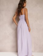 rosa Rochie maxi violetă de bumbac cu top croșetat și elastice la spate Jennesia