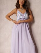 rosa Rochie maxi violetă de bumbac cu top croșetat și elastice la spate Jennesia