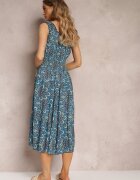 rosa Rochie midi albastră cu flori cu elastice subțiri în talie și volane Jallia