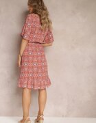 rosa Rochie midi din viscoză roz închis cu decolteu petrecut și elastice în talie Aubria