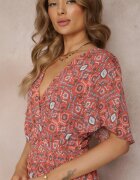 rosa Rochie midi din viscoză roz închis cu decolteu petrecut și elastice în talie Aubria