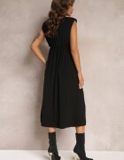 rosa Rochie Midi Neagră cu croială evazată cu nod decorativ și fantă Zanondia